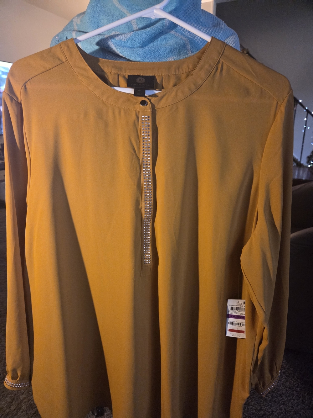 JM Collection Mustard Tunic with Rhinestone Trim